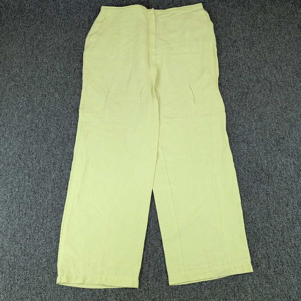Eileen Fisher Pants Size L Women Yellow Italian Linen Wide Leg Side Zip Trousers — photo 2